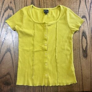 Girls yellow/green Button-Up Ribbed Top